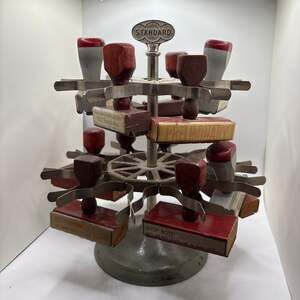 Vintage Standard Double-Decker Rotating Rubber Stamp Carousel Holder with Stamps